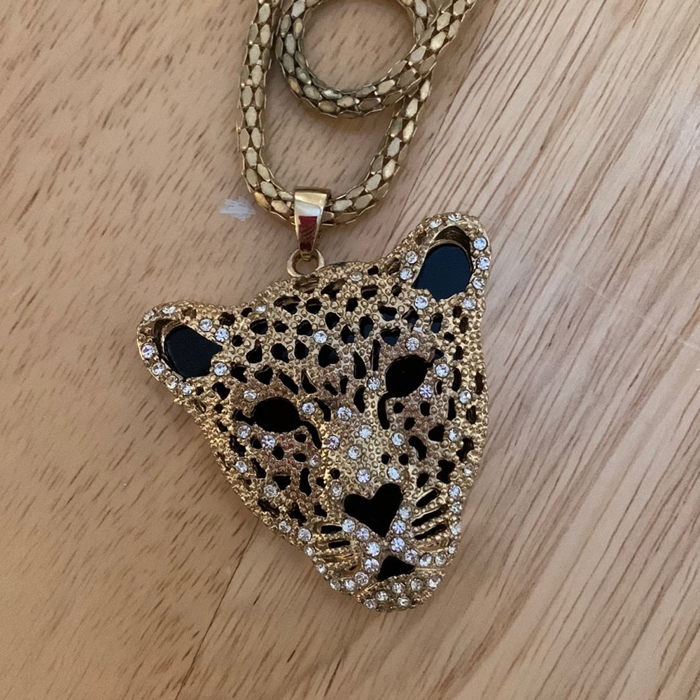 Vintage Costume Gold Leopard Cat Necklace